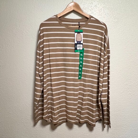 NWT GAP Drop Sleeve Crew Neck T Shirt Tan Rayon Blend Womens Size XL - Picture 1 of 6